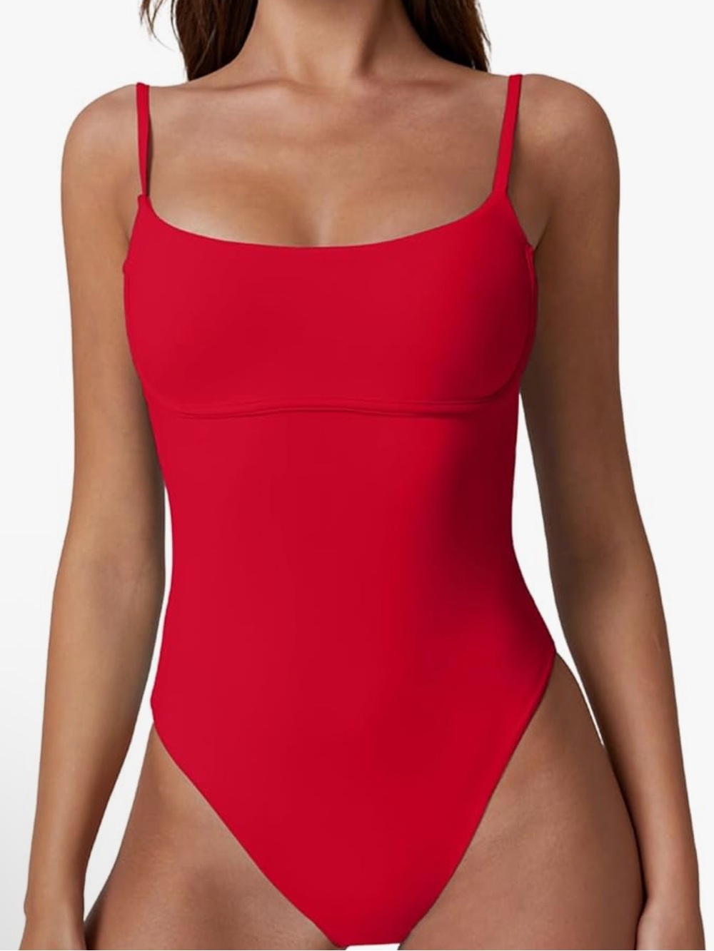 Qinsen NWT L Red Tummy Control SEAMED BUSTLINE SEXY Cheeky One-Piece Swimsuit
